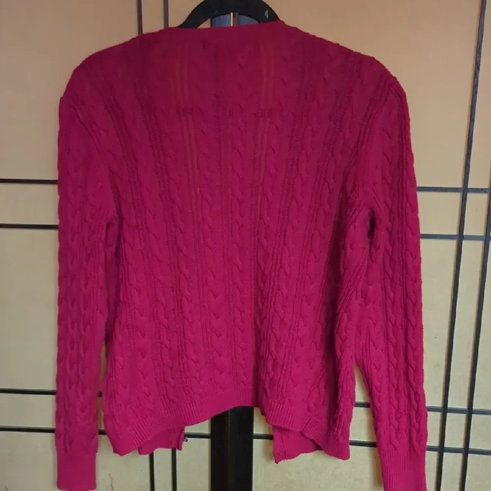 Sezane Style Raspberry Red Cable Knit Cardigan M - Picture 2 of 4